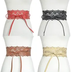 Casual Fashionable Pattern Girdle For Ladies Faux Leather Decorative Girdle Decorative Simple All-match Hollow Wide Girdle