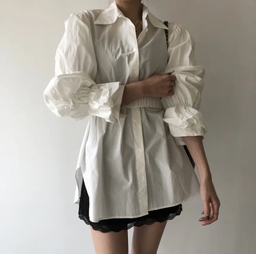 SuperAen, корейский стиль, женские рубашки, хлопок, дикие, повседневные, лацканы, однобортные блузки и топы, осень и зима, новинка