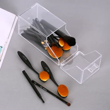 

New Transparent Acrylic Dustproof Makeup Brush Organizer Cosmetic Brushes Eyebrow Pencil Storage Holder with Lid