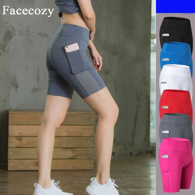 Женские шорты для бега и йоги Facecozy эластичные быстросохнущие с карманами фитнеса