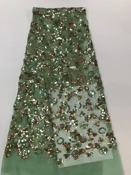 

Green party dress material French tulle net fabric with shinning sequins PAN465(5yards/lot)