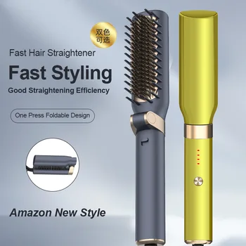 

HY108 Hair Straightening Brush Ceramic Ionic Hair Straightener Brush Straightening Heated Brush Hot Comb Fast Heating Anti-Scald