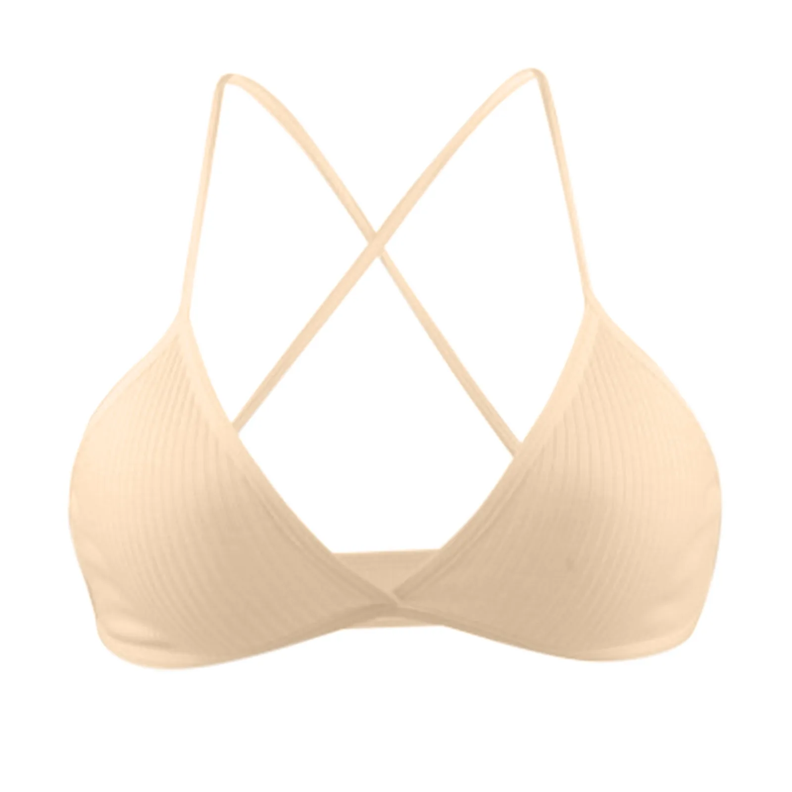 Cotton Women Ribbed Top Bra Femme Underwear Wireless Cross Back V Neck Women's Bras Comfort Lady Cotton Bralette Lingerie
