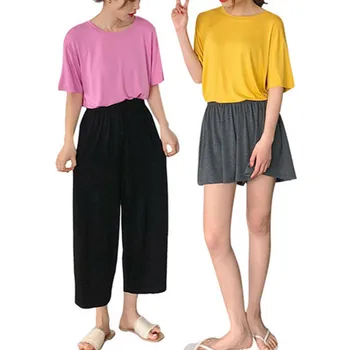 

Shorts +Pants +T-Shirt 3 Pieces Set Women's Homewear Modal Female Pajamas Set Summer Loose Casual Modal Women's Home Clothes