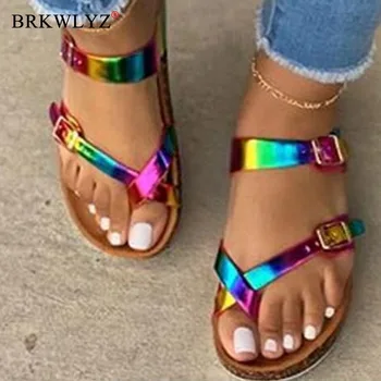 

Girl Drop Shipping Muticolor Sandals Open Toe Flip Flop Rainbow Platform Sandals Women Casual Beach Buckle Shoes Woman