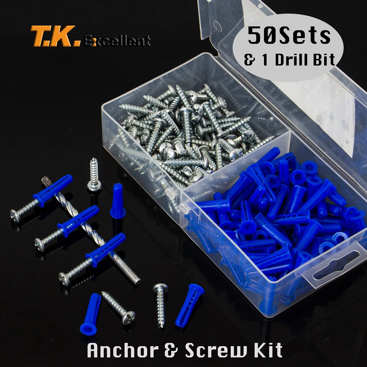 T.K.Excellent Blue Conical Plastic Anchor and Self Tapping Screw and  Masonry Drill Bit,201 Pieces - AliExpress