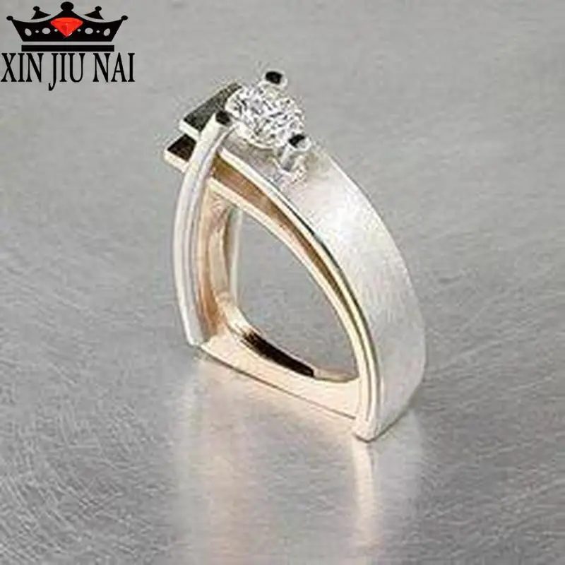 Female Zircon Ring Unique Style Crystal Silver Gold double Color Wedding Promise Engagement Rings For Women | Украшения и
