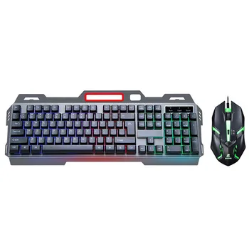 

Mechanical Wired Keyboard Mouse Set for Computer Gaming Metal Sense Luminous Keyboard