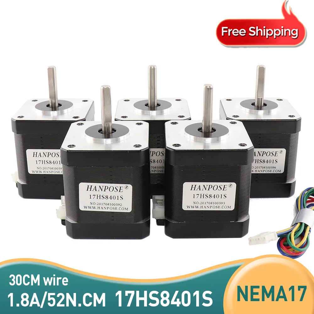 

Free Shipping 5 Pieces 4 Lead Nema17 Stepper Motor 78Oz-in 1.8A 42BYGH48 1.7A 17HS8401S 2 Phase Data Milling Machine 3D Printer