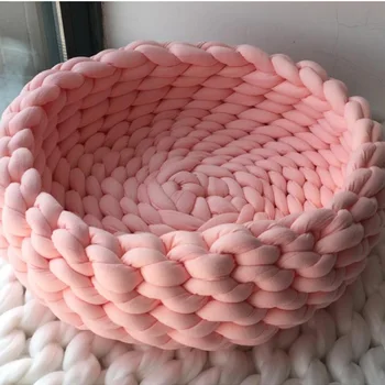 

Cotton Winter Warm Soft Striped Round Pet Cushion Woven Dog Kennel Cat Bed Core Cat's House Machine Washable Cushion Mats