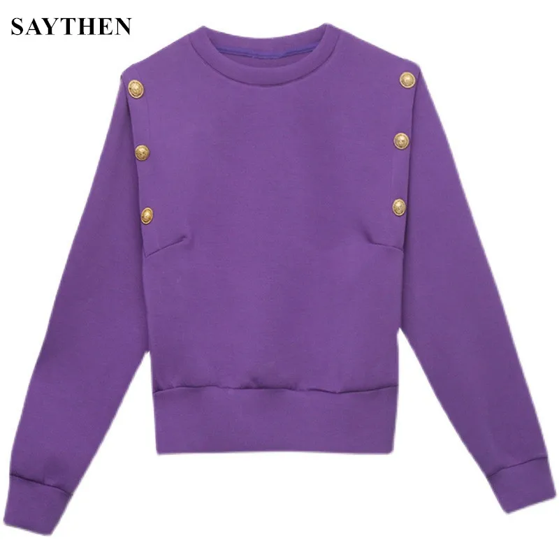 

SAYTHEN Autumn And Winter New Solid Color Stitching Pullover Loose And Simple Long-Sleeved Sweater Women