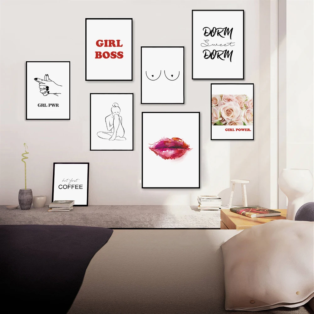 

Line Girl Flower Quote Feminist wall art canvas abstract painting posters and prints wall pictures for living room unframed