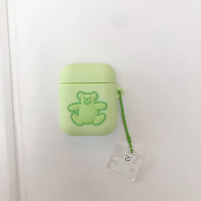 green Шнурок с мишкой для funda airpods 2 Чехол 1 мягкие наушники bluetooth наушники для airpod чехол висячий орнамент Koala милый подарок - Цвет: green