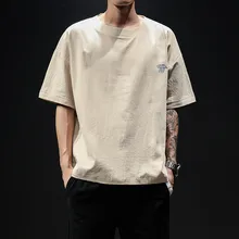 Мужской свитер с капюшоном из хлопка и льняное с короткими рукавами свободные футболки повседневные джоггеры тренировка, упражнение для медитации занятий yoga рубашка, одежда спортивного типа