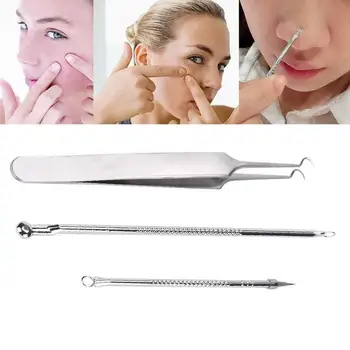 

3pcs Acne Needle Tweezers Black Head Pimples Removal Face Care Tools Blackhead Acne Extractor Spot Cleaner Beauty Skin