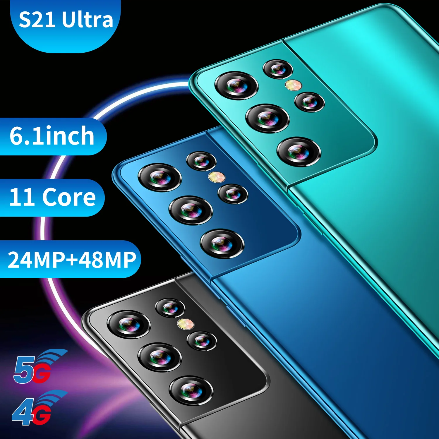 Teléfono Inteligente S21 Ultra, dispositivo móvil de 2021 pulgadas, 5G, MT6889, 11 núcleos, 16GB + 6,1 GB, 512 mAh, + 48MP 24MP, SIM Dual, Android, nuevo, 5000 - Imagen 4