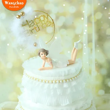 

Pearl Lace Garland Crown Cake Topper Metal Feather Cake Decoration Happy Birthday Cake Topper Wedding Engagement Party Supplies