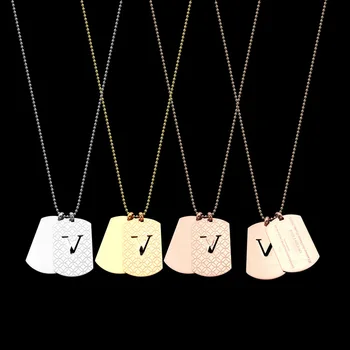 

Factory price wholesale hollow V-letter Plaid double tag men's Necklace