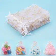 DishyKooker 100 шт./компл. мешочек из белой органзы золотой снег печати пряжи мешок конфеты мешок подарка