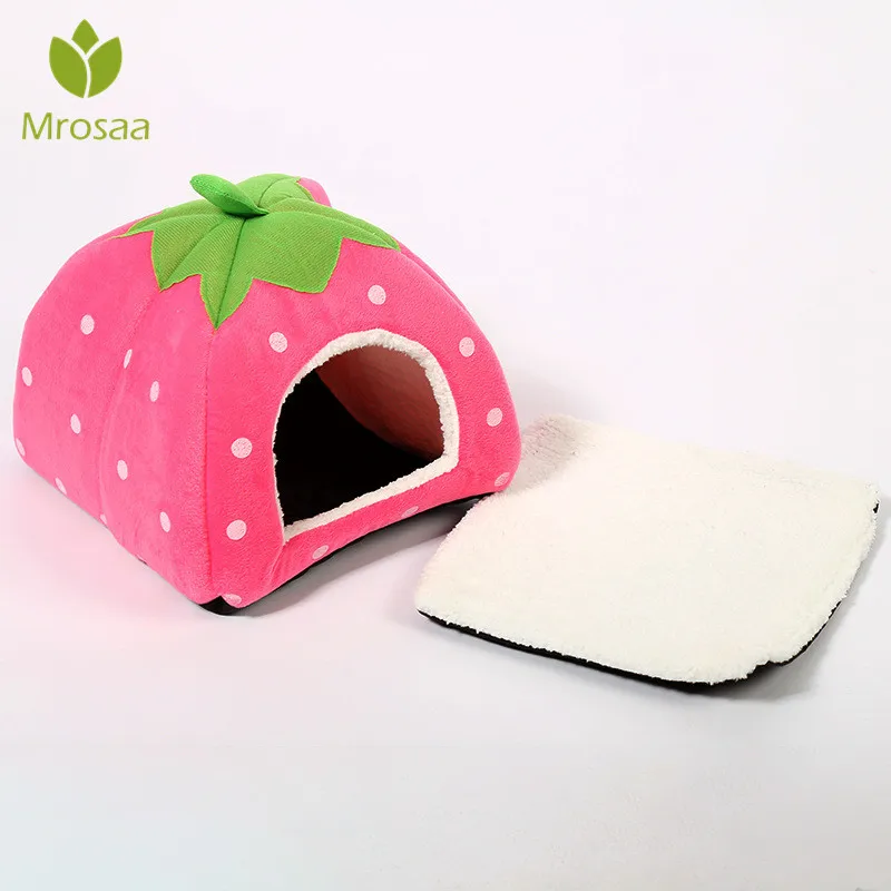 

5 Colors Strawberry Pattern Pet Dog Winter Warm Cushion Basket Soft Cat House Tent Kennel Doggy Animal Bed Cave Pet Products