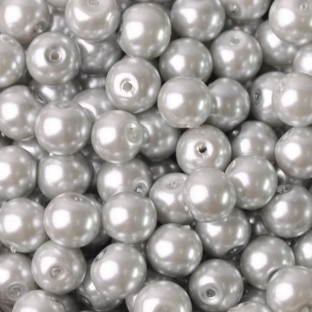 Lot Colors Round Pearl Coated Glass 4mm 6mm 8mm 10mm 12mm 14mm 16mm Loose Spacer Beads for Jewelry Making DIY Crafts Light Gray