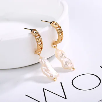 

Leouerry 925 Sterling Silver Natural Pearl Drop Earrings for Women Gold Elegant Baroque Style Women's Earrings Charms Jewelry