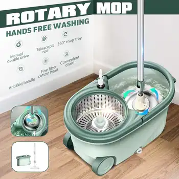 

360° Roatation Automatic Microfibre Spin Mop Dust Fast Dry Round Mop Dual-Drive Spin-drying Household Cleaning Tools Mop