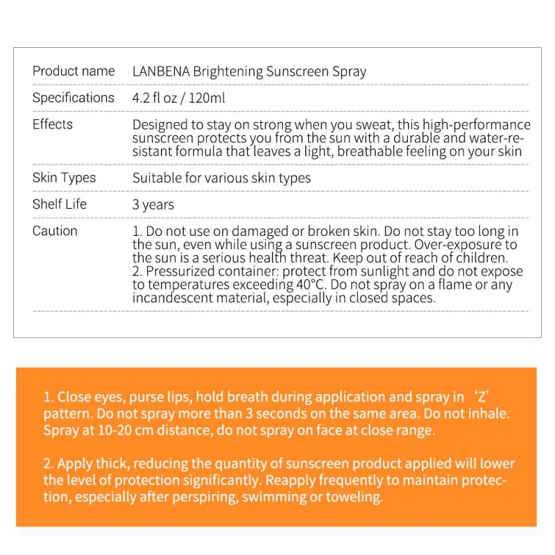 LANBENA отбеливающий Солнцезащитный спрей SPF 50pa+++ анти-УФ контроль масла для лица солнцезащитный крем для тела солнцезащитный крем