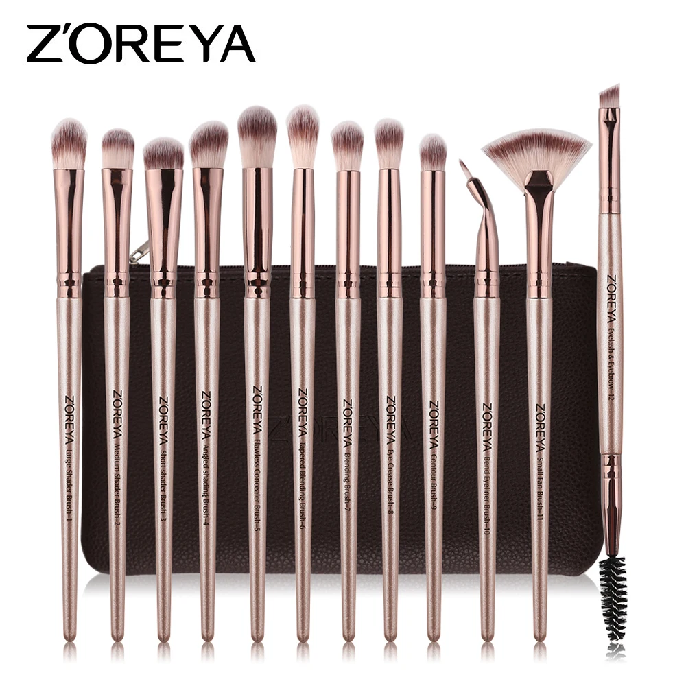 

ZOREYA 12pcs Eye Makeup Brushes Set Soft Synthetic Hair EyeShadow Eyeliner Lipstick Nail Cosmetics Tools