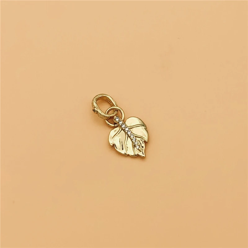 Cefuny Original 925 Sterling Silver Shining Leaf Pendant Gold Charm Pendent Fit for Necklace and Bracelet with Clear CZ