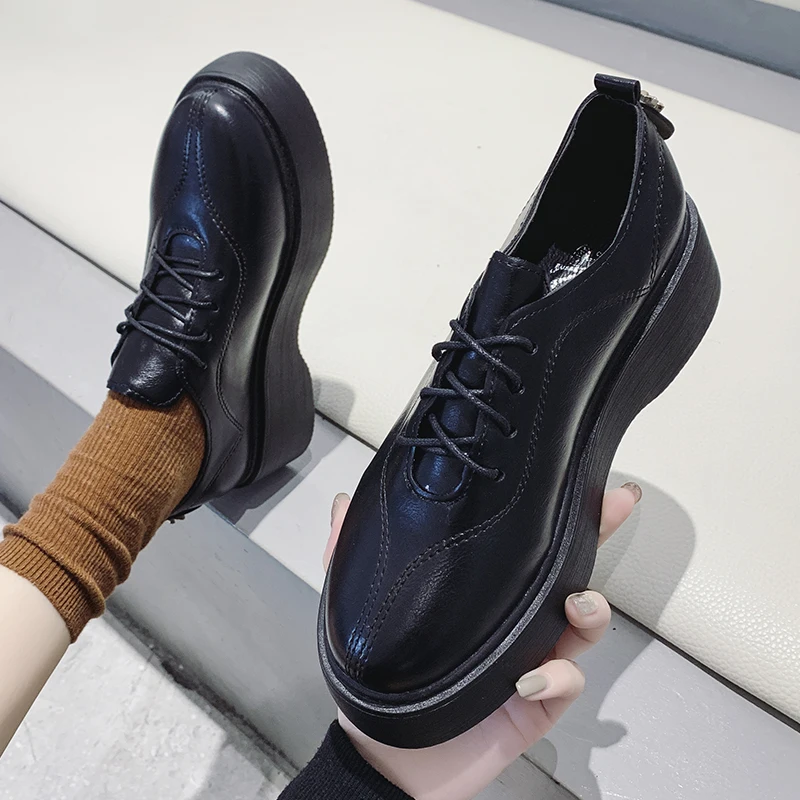 

Womens Derby Shoes All-Match Crystal British Style Female Footwear Round Toe Clogs Platform 2019 Fashion Women's Autumn Casual