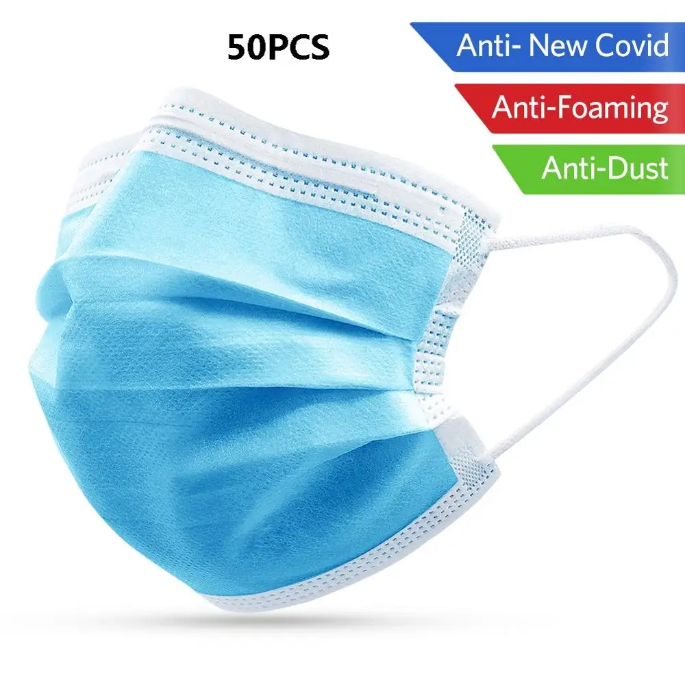 

50 pcs Face Mouth Masks Non Woven 3 Layers Mask Disposable Anti-Dust Surgical Medical Earloops Masks