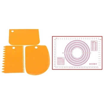 

3 Pcs Plastic Dough Scraper Icing Fondant & 1Pcs 40 x 60cm Silicone Pan Rolling Dough Pastry Pan Pad