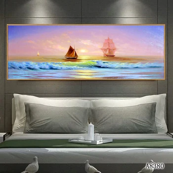 

MUTU Wall Painting Landscape Posters and Print Wall Art Canvas Painting Ocean Ship Pictures for Living Room Home Decor No Frame