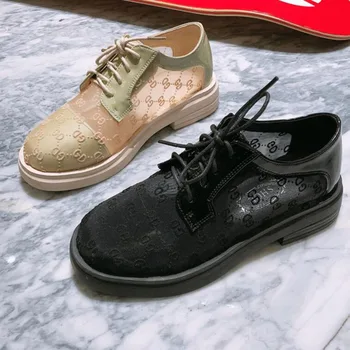 

Lace Campus Women's Shoes Soft Bottom Flat Oxford Shoes Breathable Mesh Letter Girl Brocade Shoes Round Punk Sandals Size 35~40