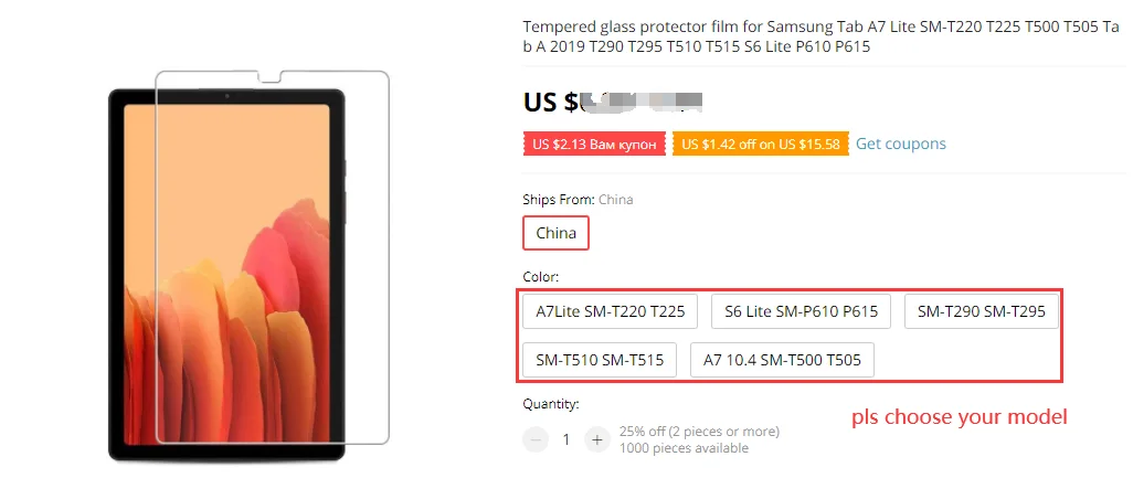 Tempered glass protector film for Samsung Tab A7 Lite SM-T220 T225 T500 T505 A8 X200 X205 T290 T295 T510 T515 S6 Lite P610 P615