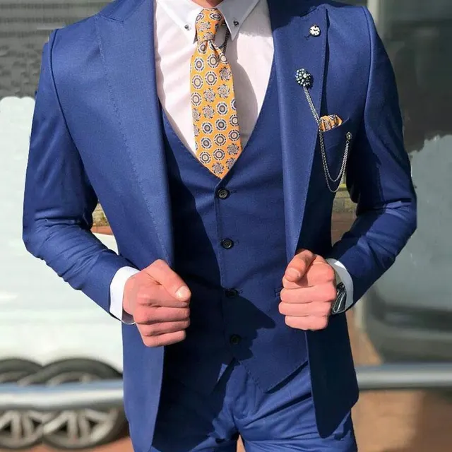 Traje de hombre Terno azul trajes para de boda, esmoquin, mejores hombres, bléiser, diseño de pico ancho, trajes de novio, 3 AliExpress