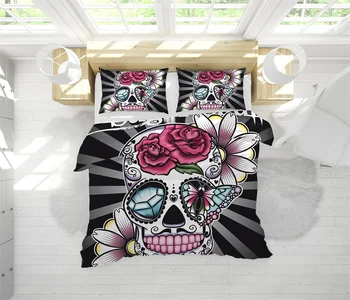 

Terror Skull Rose Bedroom Decor Bedding Set Men Boys Gift Microfiber Bedspreads 1PC Duvet Cover with Pillowcases Dropship