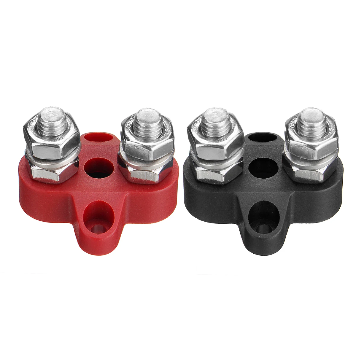 1//4 inch 6mm Positive Insulated Single Stud Power and Ground Junction Post 2pcs DC 12V Bus Bar Terminal Block Red+Black