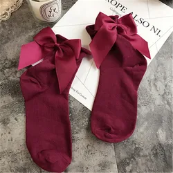 2022 Summer 1 Pair Lolita Style  Maiden Lovely Woman Candy Color Bow Short Cotton Socks High Quality cute socks