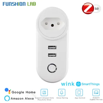 

BR ZigBee3.0 Dual USB Wireless Socket Plug SmartThings App Remote Control Echo Plus Voice Control Work with Alexa Google Home.