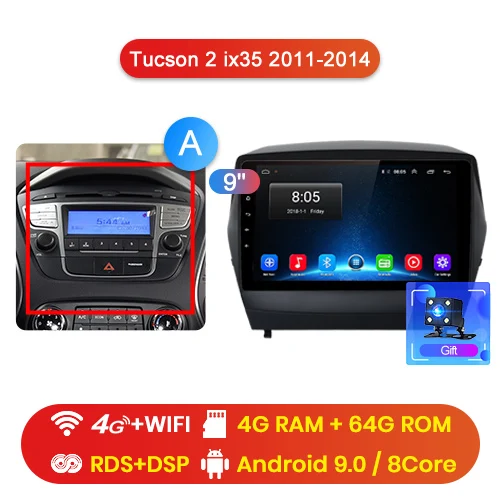 Junsun 4G+ 64G Android 9,0 для hyundai Tucson 2 ix35 2011- авто 2 din Радио стерео плеер Bluetooth gps Нет 2din dvd - Цвет: 4G-WIFI 4-64GB-A