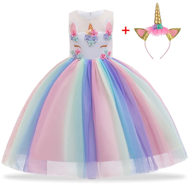 Платье с единорогом Детские платья для девочек, Костюм Золушки платье принцессы для девочек детское праздничное платье Эльзы vestidos, на возраст 2, 3, 6, 8, 10 лет
