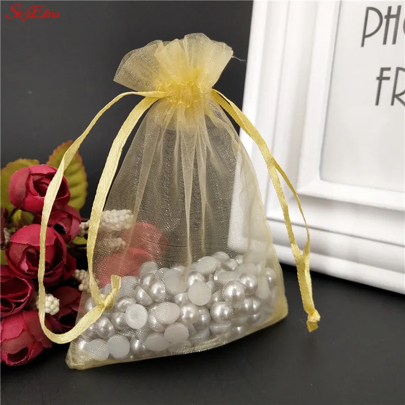 gold 100 шт., сумки из органзы, нежные дражи, милые сумки 7x9 см 9x12 см 10x15 см, для хранения ювелирных изделий, для дома, oragnizer, конфета, посылка 5Z - Цвет: gold