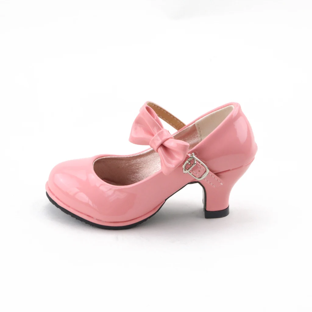 Г. Новая горячая распродажа, обувь принцессы вечерние туфли с бантом для девочек блестящие однотонные красные модные туфли на высоком каблуке для детей, размер 26-35