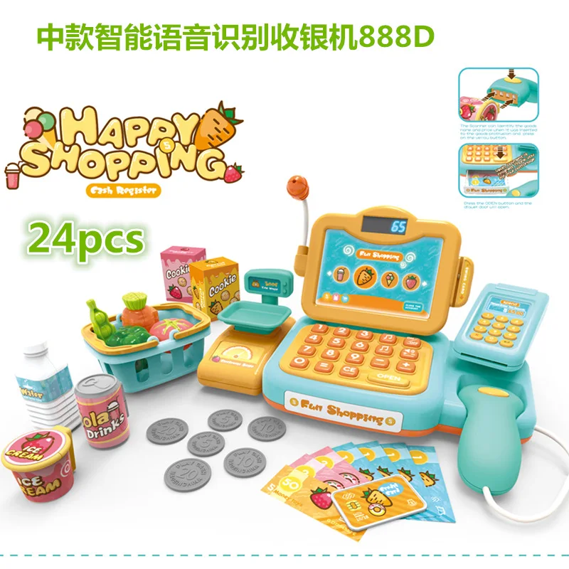 

Children Smart Cashier Desk Play House Toys Model Supermarket with Shopping Basket Luxury Cash Register Packaged Combination