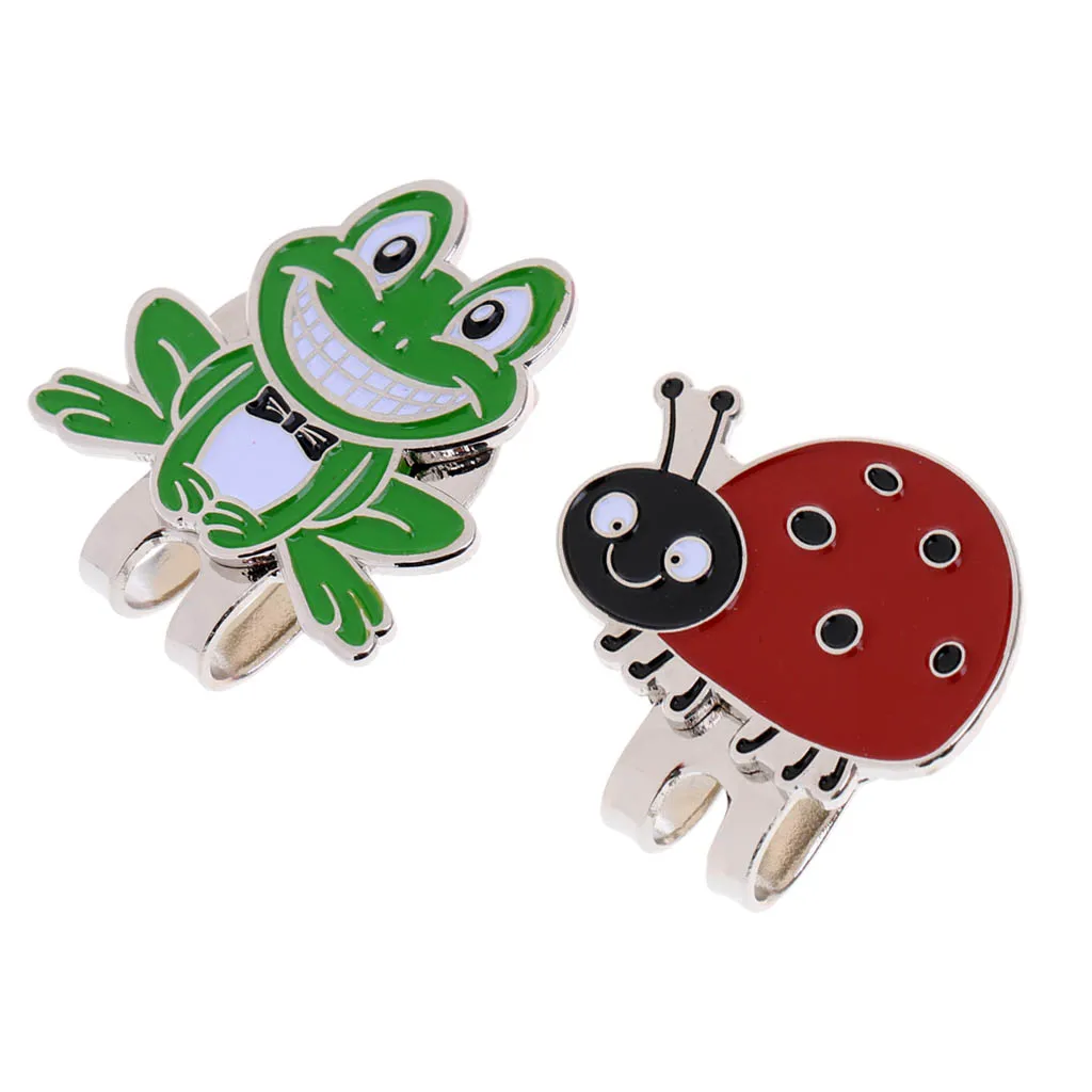 Set of 2 Magnetic Standard Golf Ball Mark Hat Clip with Frog & Ladybug Design for Men Women Kids Golf Training Aid