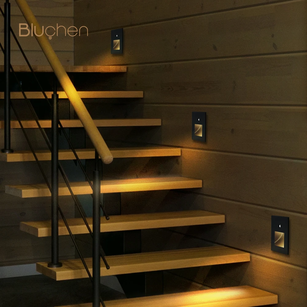 PIR Led Sensor Light Black White Gray Gold Recessed Wall Light 2W Led Wall Lamp LUX Sensor Step Corridor Stairs