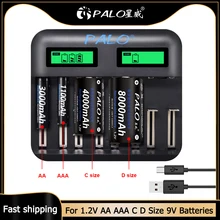 PALO 8 슬롯 LCD USB 스마트 AA AAA 배터리 충전기 1.2V AA AAA SC C D 크기 충전식 배터리 배터리 빠른 충전기