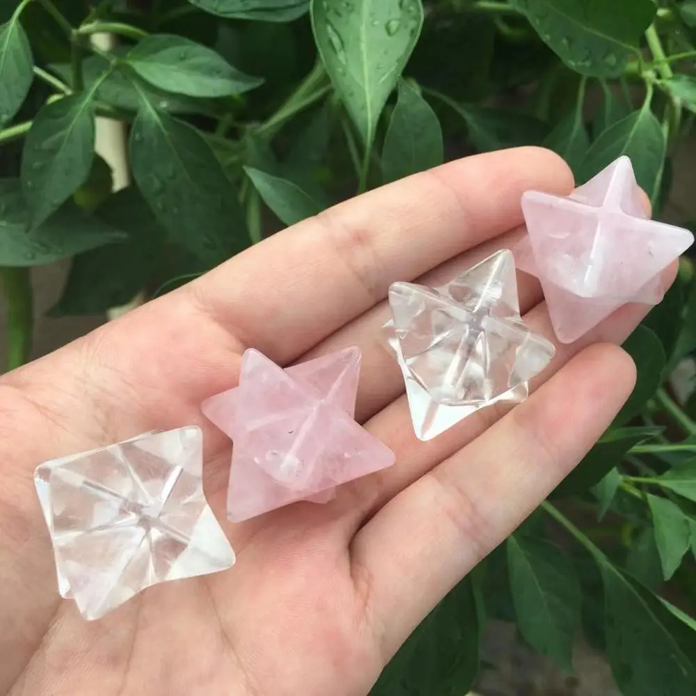 

Natural Clear Rose QUARTZ Merkaba Star Tetrahedron crystal healing mineral specimen crown chakra stone sacred geometry carving